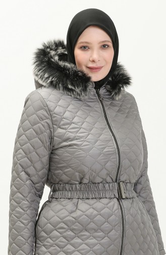 Manteau Matelassé à Ceinture de Grande Taille 5158-05 Gris 5158-05