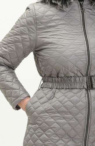 Manteau Matelassé à Ceinture de Grande Taille 5158-05 Gris 5158-05