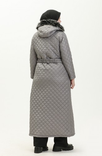 Manteau Matelassé à Ceinture de Grande Taille 5158-05 Gris 5158-05