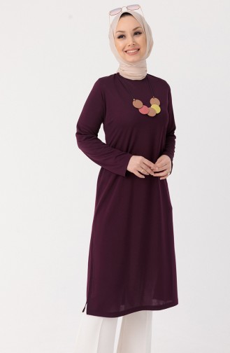 Tofisa Düz Uzun Tunik 3537-02 Mürdüm