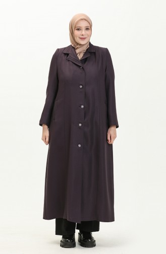 Plus Size Buttoned Lined Topcoat 0422-04 Plum 0422-04