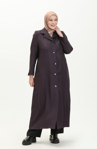 Plus Size Buttoned Lined Topcoat 0422-04 Plum 0422-04