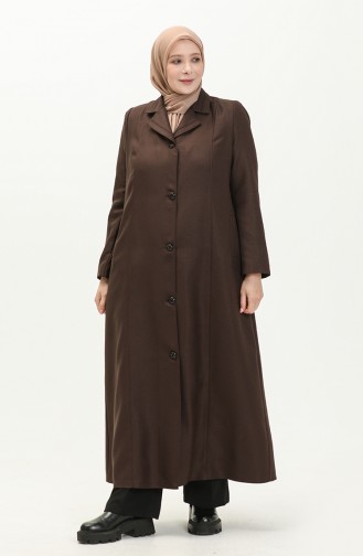 Plus Size Buttoned Lined Topcoat 0422-05 Brown 0422-05