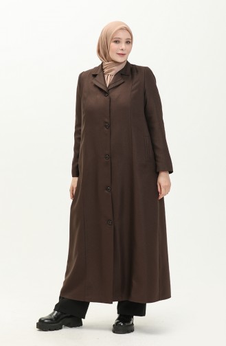 Plus Size Buttoned Lined Topcoat 0422-05 Brown 0422-05