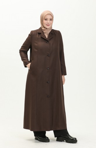 Plus Size Buttoned Lined Topcoat 0422-05 Brown 0422-05