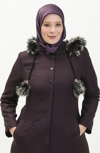 Plus Size Hooded Topcoat 0461-02 Plum 0461-02