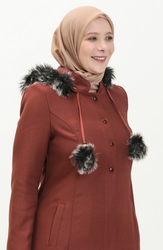 Plus Size Hooded Topcoat 0461-04 Brick Red 0461-04
