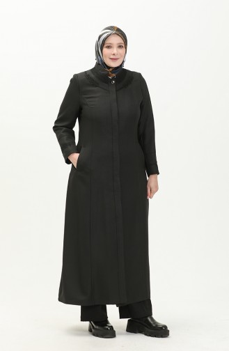 Große Größe Covercoat mit Masche und Taschendetail 0470-01 Schwarz 0470-01