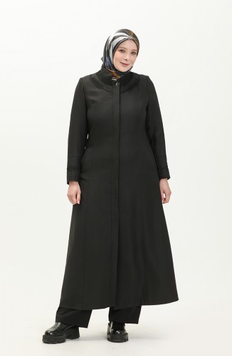 Große Größe Covercoat mit Masche und Taschendetail 0470-01 Schwarz 0470-01