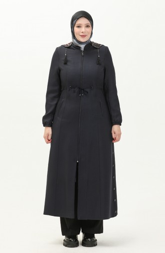 Plus Size Hooded Topcoat 0471-04 Navy Blue 0471-04