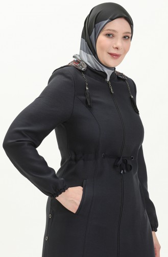 Plus Size Hooded Topcoat 0471-04 Navy Blue 0471-04