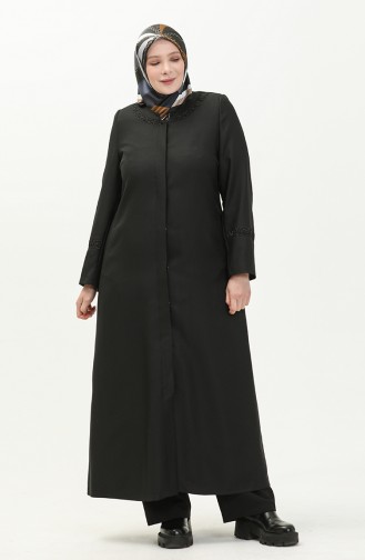 Manteau avec Broche Grande Taille 0472-01 Noir 0472-01