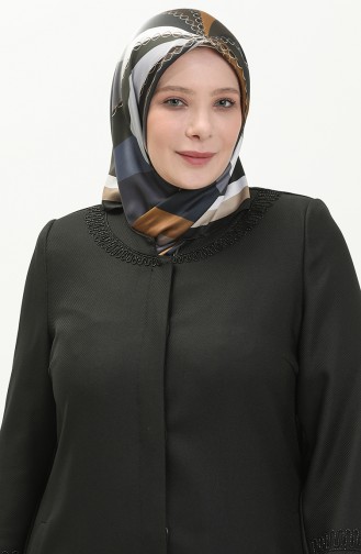 Plus Size Brooch Detailed Topcoat 0472-01 Black 0472-01