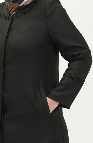 Plus Size Brooch Detailed Topcoat 0472-01 Black 0472-01