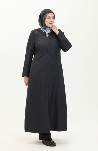Plus Size Brooch Detailed Topcoat 0472-03 Navy Blue 0472-03