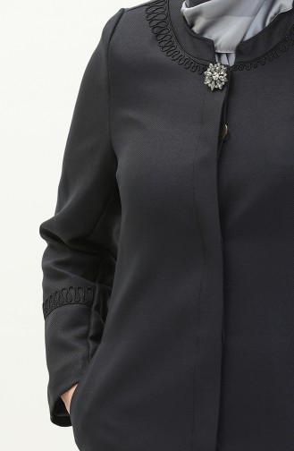 Plus Size Brooch Detailed Topcoat 0472-03 Navy Blue 0472-03