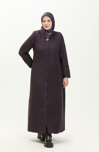 Plus Size Brooch Detailed Topcoat 0472-04 Magenta 0472-04