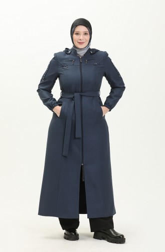 Große Größe Covercoat mit Kapuze und Reißverschluss 0478-02 Indigo 0478-02