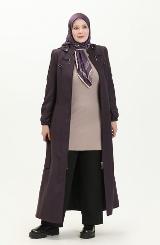 Plus Size Hooded Zippered Topcoat 0478-03 Plum 0478-03