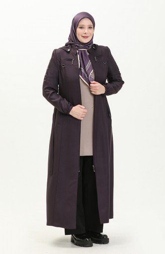 Plus Size Hooded Zippered Topcoat 0478-03 Plum 0478-03