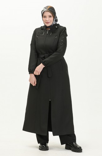 Große Größe Covercoat mit Kapuze und Reißverschluss 0478-06 Schwarz 0478-06