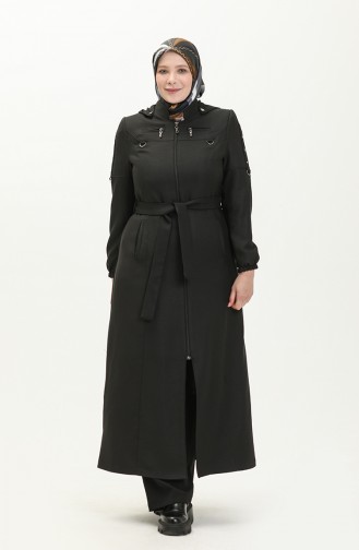 Große Größe Covercoat mit Kapuze und Reißverschluss 0478-06 Schwarz 0478-06