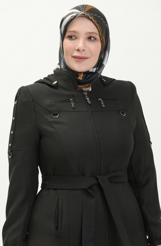 Große Größe Covercoat mit Kapuze und Reißverschluss 0478-06 Schwarz 0478-06