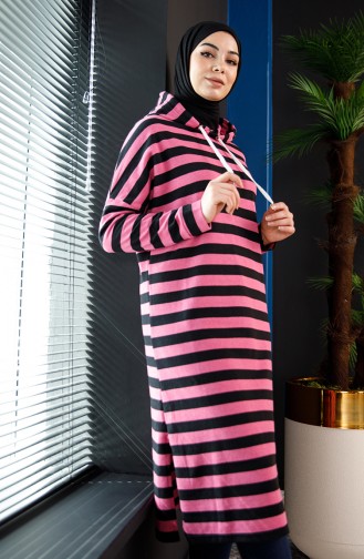 Tofisa Kapüşonlu Çizgili Tunik 3481-02 Pembe
