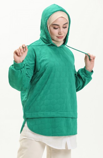 Yuvarlak Desen Kapüşonlu Sweat Yeşil