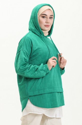 Yuvarlak Desen Kapüşonlu Sweat Yeşil