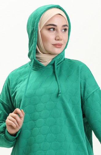 Yuvarlak Desen Kapüşonlu Sweat Yeşil
