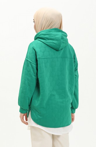 Yuvarlak Desen Kapüşonlu Sweat Yeşil