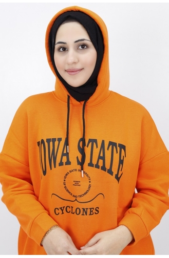 Iowa State Baskili Kapişonlu Sweatshirt 23140-01 Oranj