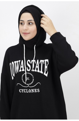 Iowa State Baskili Kapişonlu Sweatshirt 23140-02 Siyah