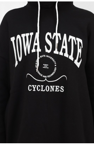 Iowa State Baskili Kapişonlu Sweatshirt 23140-02 Siyah