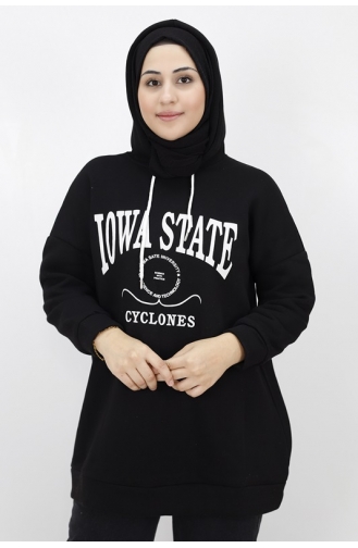 Iowa State Baskili Kapişonlu Sweatshirt 23140-02 Siyah