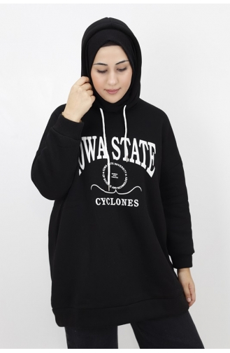 Iowa State Baskili Kapişonlu Sweatshirt 23140-02 Siyah