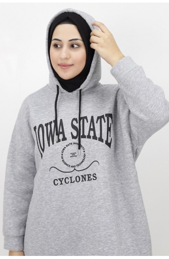 Iowa State Baskili Kapişonlu Sweatshirt 23140-03 Gri