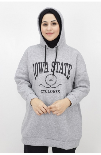 Iowa State Baskili Kapişonlu Sweatshirt 23140-03 Gri