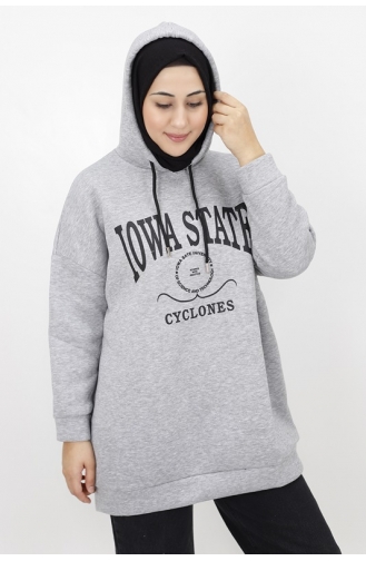 Iowa State Baskili Kapişonlu Sweatshirt 23140-03 Gri