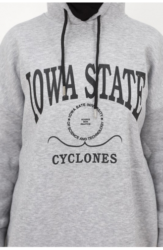 Iowa State Baskili Kapişonlu Sweatshirt 23140-03 Gri