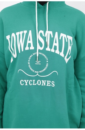 Iowa State Baskili Kapişonlu Sweatshirt 23140-04 Yeşil