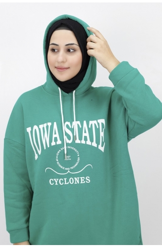 Iowa State Baskili Kapişonlu Sweatshirt 23140-04 Yeşil