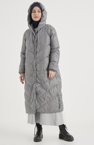 Çapraz Dikişli Uzun Şişme Mont 8002-01 Gri