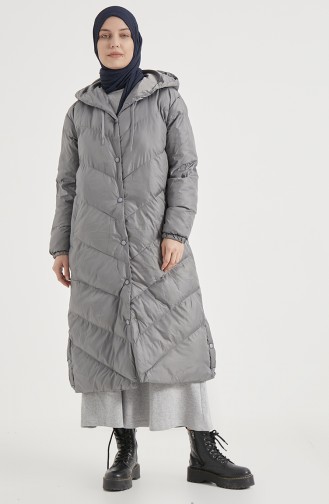 Çapraz Dikişli Uzun Şişme Mont 8002-01 Gri