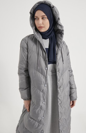 Çapraz Dikişli Uzun Şişme Mont 8002-01 Gri