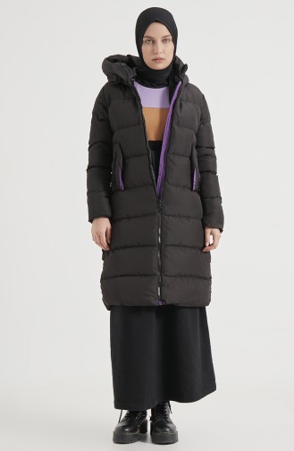 Lange Puffercoat mit Kapuze 8006-02 Schwarz-Violett 8006-02