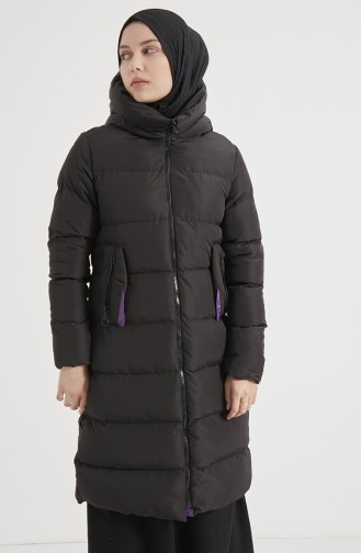 Lange Puffercoat mit Kapuze 8006-02 Schwarz-Violett 8006-02
