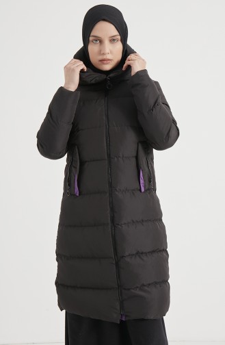 Lange Puffercoat mit Kapuze 8006-02 Schwarz-Violett 8006-02