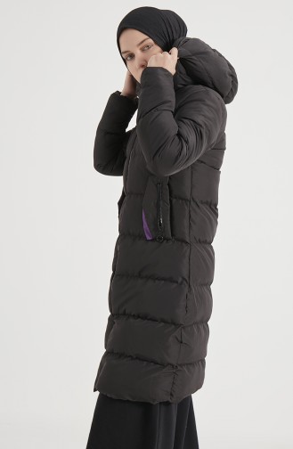 Lange Puffercoat mit Kapuze 8006-02 Schwarz-Violett 8006-02
